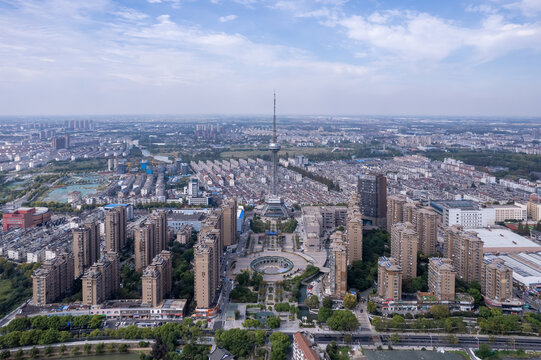 航拍泰州城市景观全景