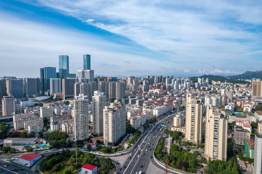 航拍青岛城市世景观街景