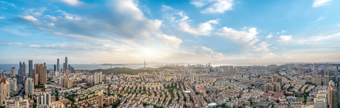 航拍青岛城市景观全景大画幅