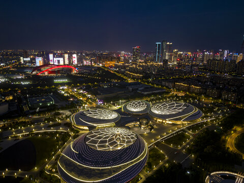 南京夜景江苏大剧院夜景航拍