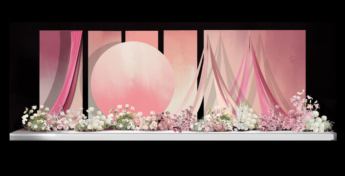 玫红粉色婚礼手绘效果图