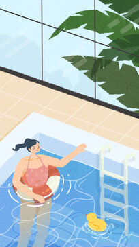 室内泳池游泳避暑降温小暑插画