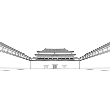 故宫午门矢量线稿图