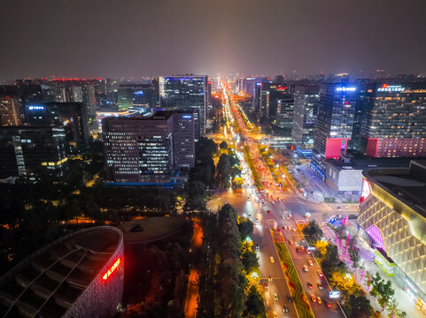 成都天府金融城双塔夜景航拍