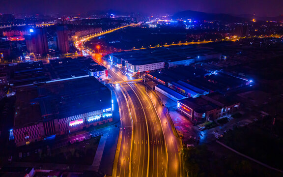 城市道路夜景航拍