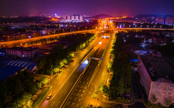 城市道路夜景航拍