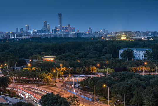 北京天坛和cbd全景夜景