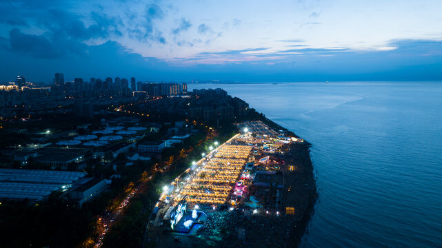 海南白沙门夜市航拍