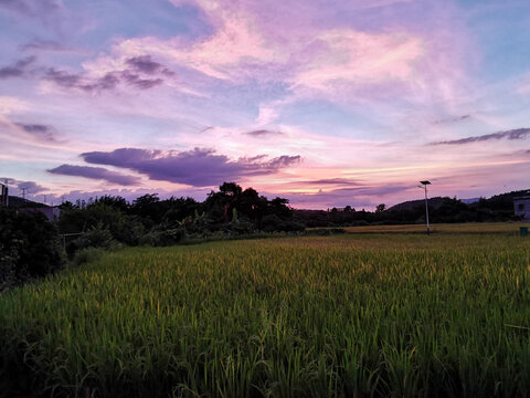 紫色云朵夕阳