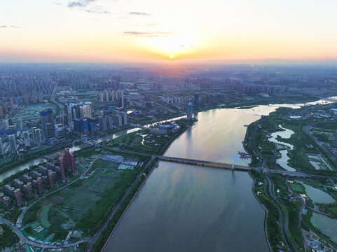 航拍陕西西安浐灞交汇灞河湿地