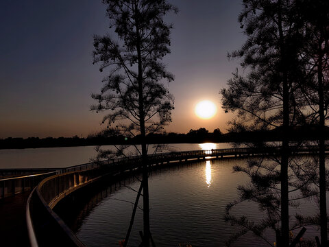 企石东青湖夕阳风光