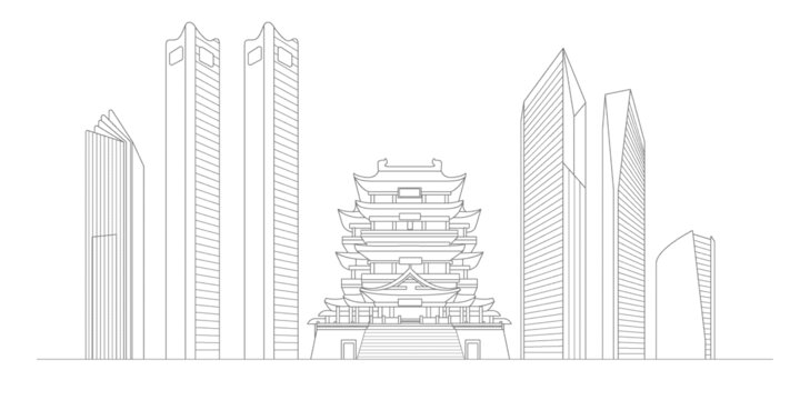 南昌地标建筑描边插画