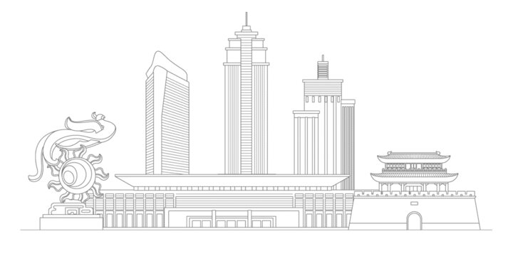 荆州地标建筑描边插画