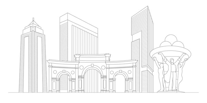 茂名地标建筑描边插画