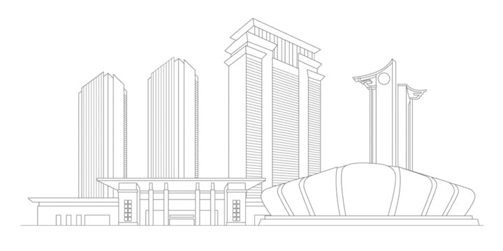 滁州地标建筑描边插画