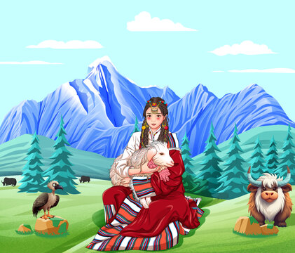 藏族雪山少女