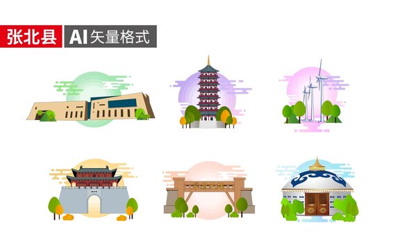 张北县著名地标建筑景点素材