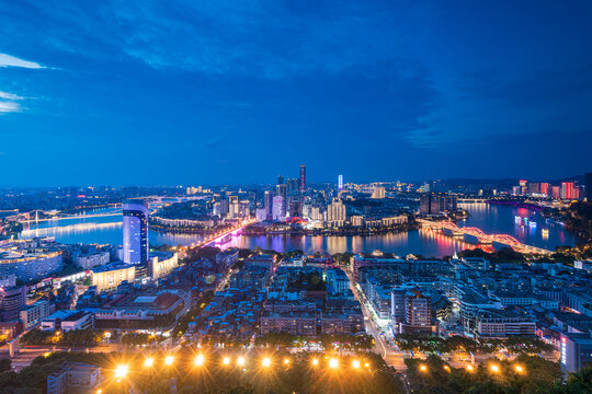 广西柳州城市夜景全貌