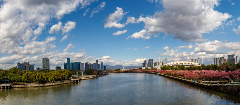 义乌春天城市风光全景