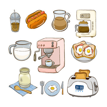 手绘插画咖啡烘焙早餐元素