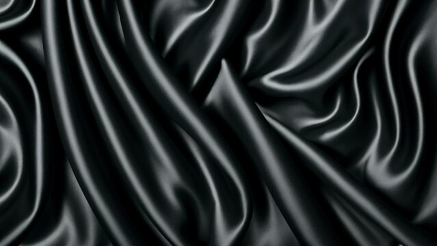 黑色褶皱丝绸布料纹理
