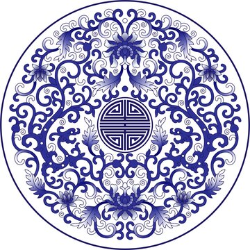 青花寿字夔龙缠枝莲纹