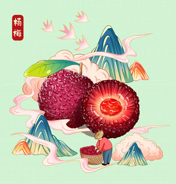 杨梅插画手绘