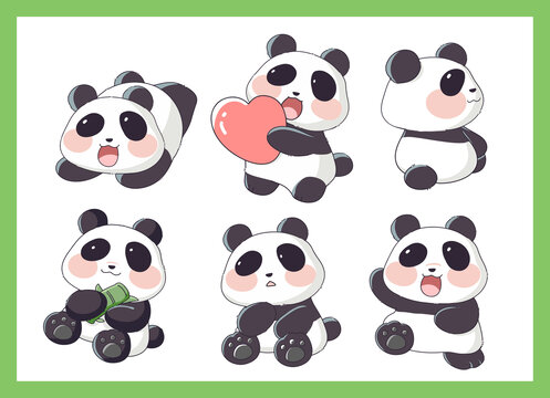 一组可爱熊猫