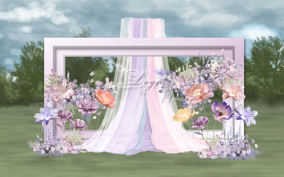 户外粉紫色花园婚礼