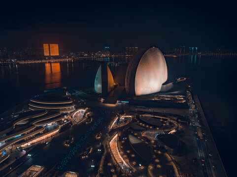 珠海大剧院夜景航拍