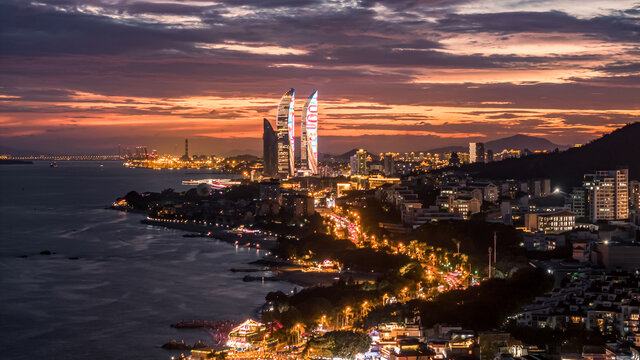 厦门双子塔晚霞夜景