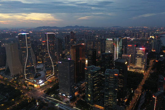 杭州钱江新城夜景航拍