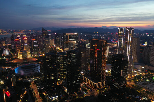 杭州钱江新城夜景航拍