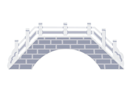 手绘灰色石拱桥元素插画