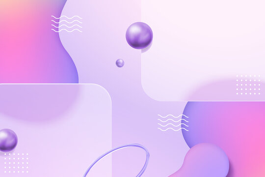 玻璃拟态空白版面与粉紫色渐层抽象流体背景