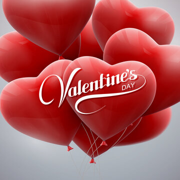 漂浮浪漫红色爱心气球情人节插图