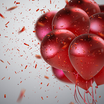 红色气球彩屑派对装饰背景