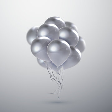一束银色气球装饰写实素材