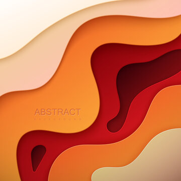 抽象红色和橙色剪纸波浪背景 峡谷浮雕纸艺