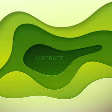 抽象绿色剪纸波浪浮雕纸艺背景