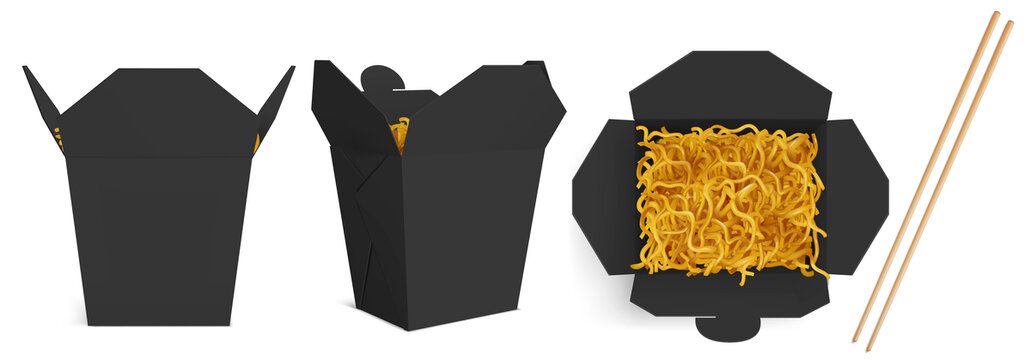 黑色外卖食物纸盒装着炒面插图