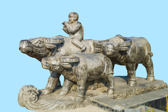 牧童骑牛雕塑