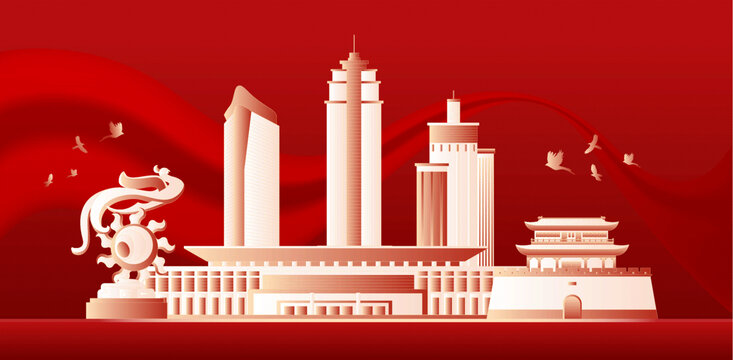 荆州城市周年庆典插画