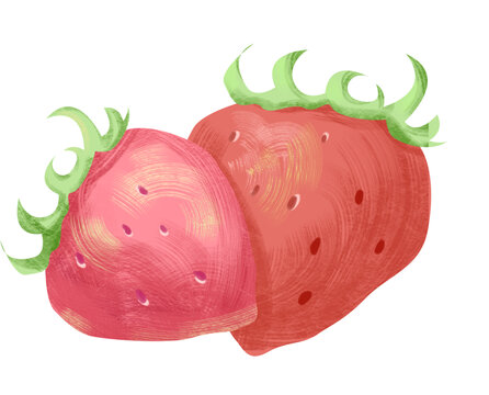 草莓水果水彩肌理插画素材