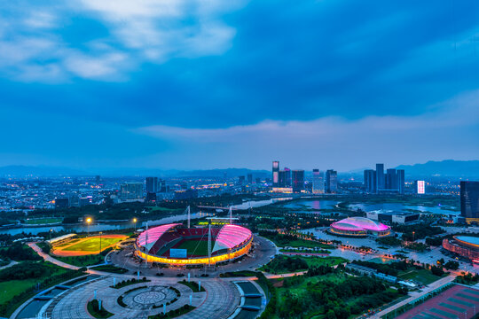 浙江义乌城市地标夜景风光