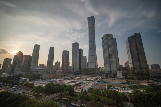 北京国贸cbd黄昏日落