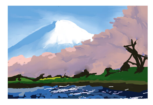 插画富士山