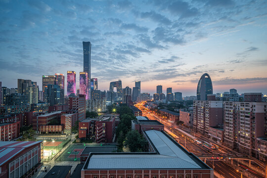 北京国贸cbd地标建筑全景