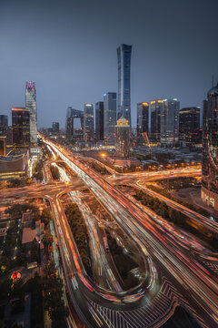 北京国贸桥cbd夜景车流