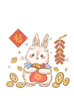 兔年春节兔子福气恭喜发财素材